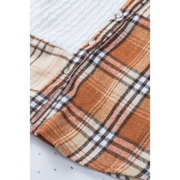 Azura Exchange  Orange Plaid Color Block Patchwork Shirt Jacket with Pocket - Picture 15 of 15